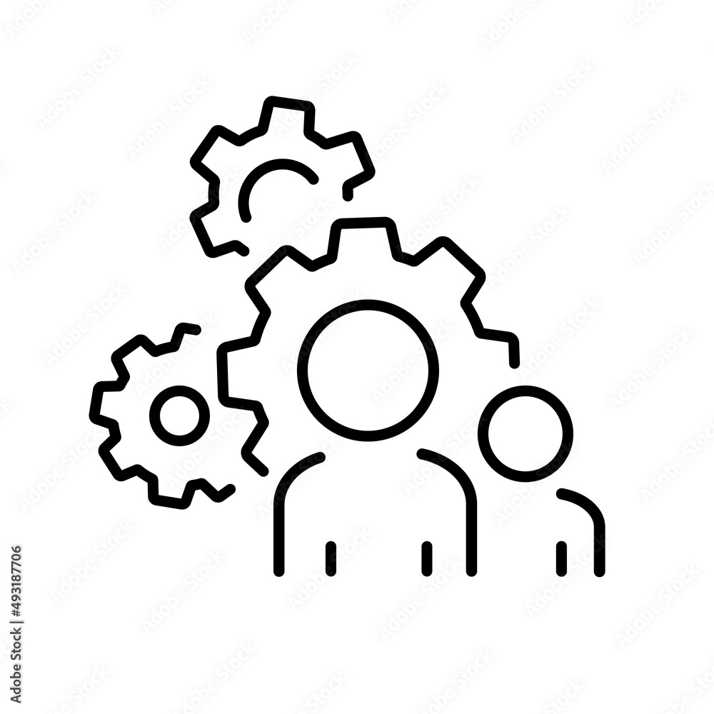 Leaders group for process management icon, optimization operation, fix strategy industry, transmission gear wheel, thin line simple web symbol on white background, editable stroke vector illustration Leaders group for process management icon, optimization operation, fix strategy industry, transmission gear wheel, thin line simple web symbol on white background, editable stroke vector illustration