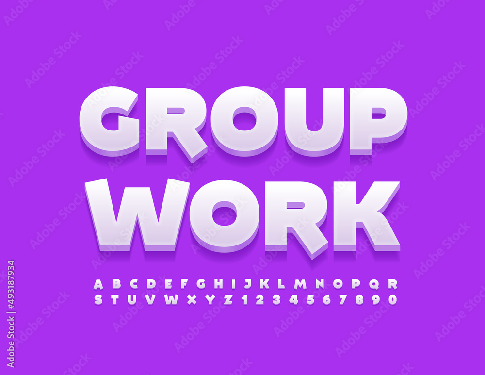 Vector modern emblem Group Work. Trendy style Font. Set of White Alphabet Letters and Numbers