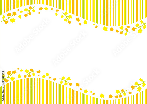 手描き春の花　ストライプフレーム