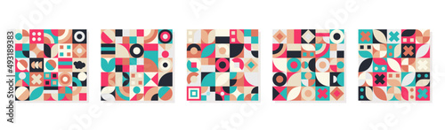 Vector Graphic of Neo Geo Design. Abstract Geometric Pattern. Seamless Geometry Shapes Background. Colorful Presentation Element Template. Good for Banner, Flyer, Print, Card, Magazine, Cover Book