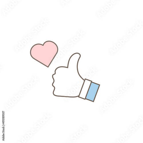 Simple heart ＆good emoji icon (with line) isolated
