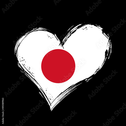 Japanese flag heart-shaped grunge background. Vector illustration.