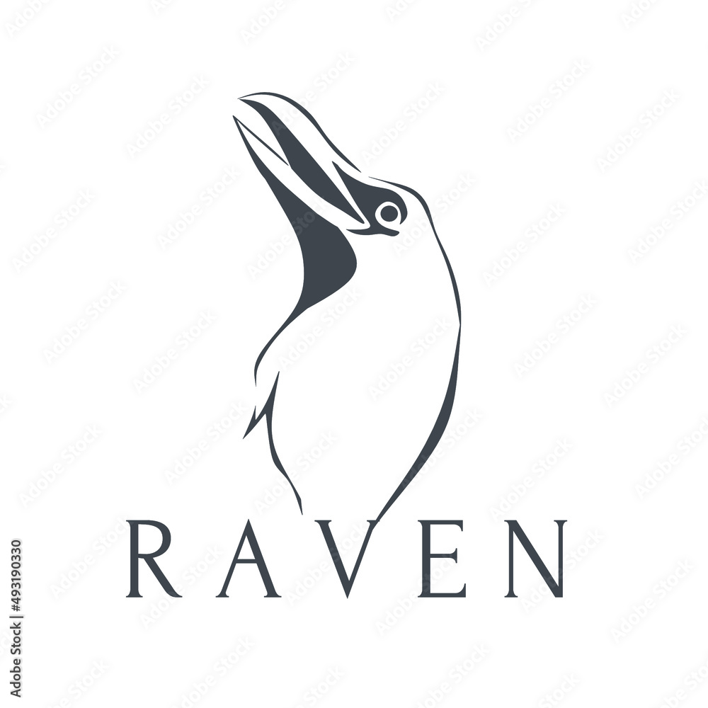 Focused black crow simple illustration logo Focused black crow simple illustration logo