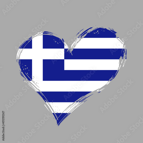 Greek flag heart-shaped grunge background. Vector illustration.