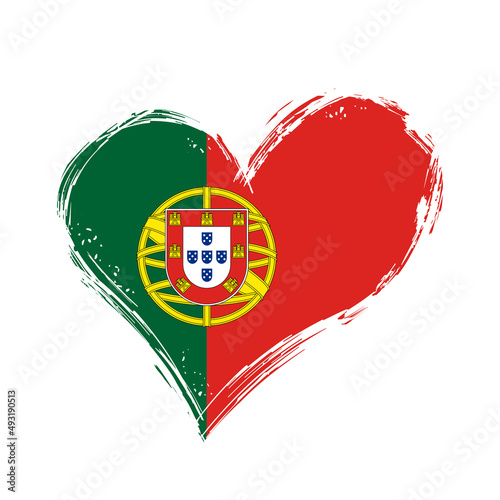 Portuguese flag heart-shaped grunge background. Vector illustration.