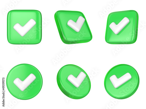 Set of glass check mark on a white isolated background. 3d render illustration