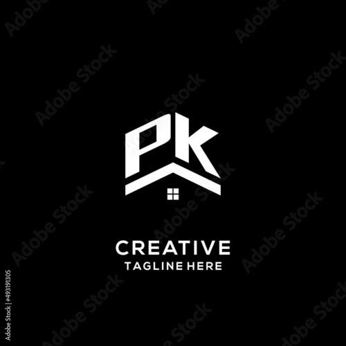 Initial PK logo with abstract home roof, simple and clean real estate logo design
