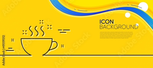 Coffee cup line icon. Abstract yellow background. Hot cappuccino sign. Tea drink mug symbol. Minimal coffee cup line icon. Wave banner concept. Vector