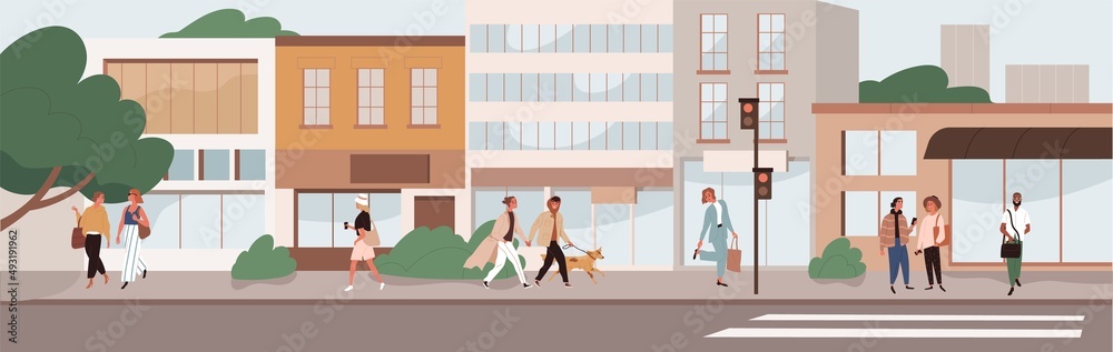 Φωτογραφία People walking along city street