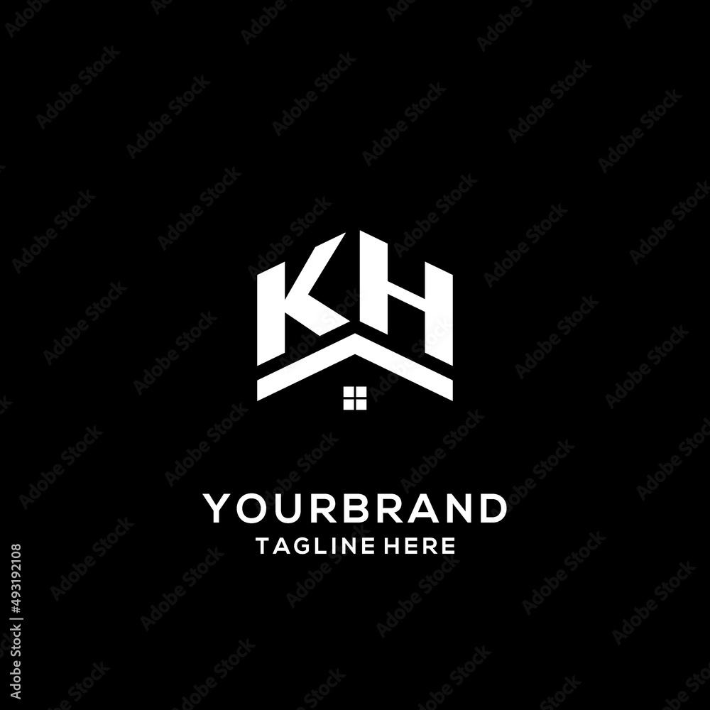 Initial KH logo with abstract home roof, simple and clean real estate