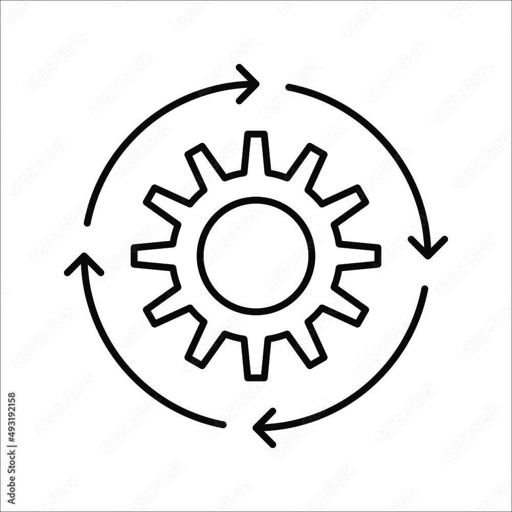 Gear Process icon on white background. Process symbol in black for your web site design Gear Process icon on white background. Process symbol in black for your web site design