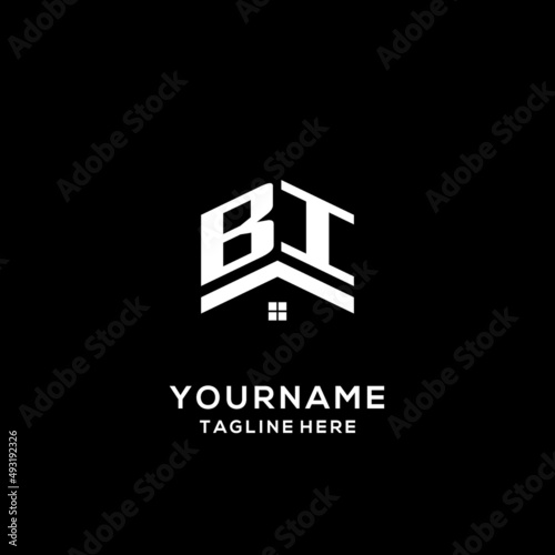Initial BI logo with abstract home roof, simple and clean real estate logo design