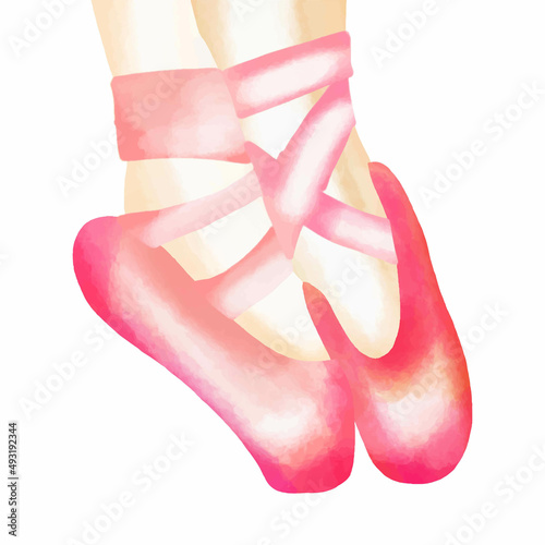 watercolor ballerina shoes isolated on white background. children coloring book