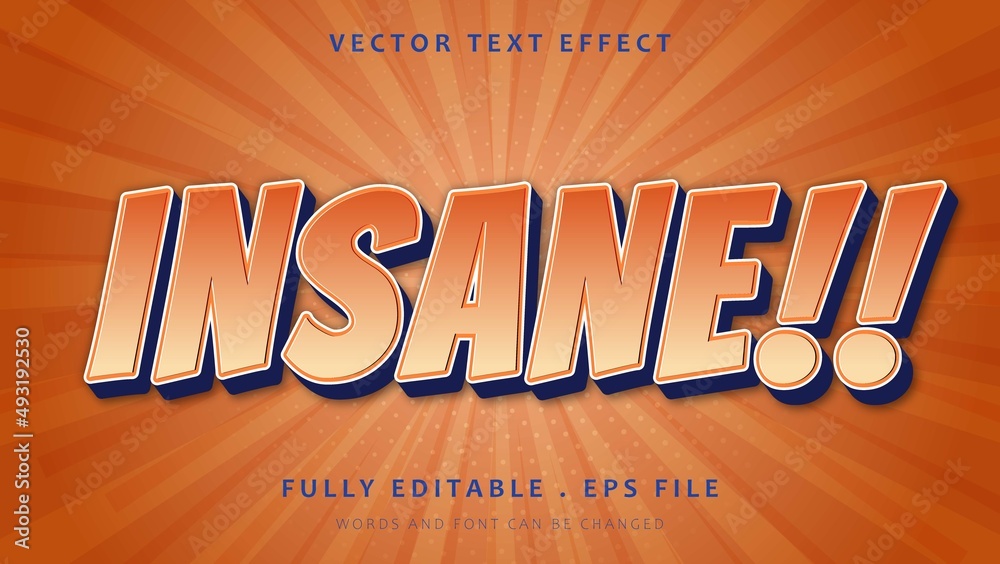Gradient Orange 3d Word Insane Comic Zoom Fully Editable Text Effect Design Template