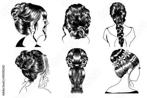 Set of classic hairstyle. woman long hairstyle isolated on white background. Illustration of business hairstyle with natural long hair.