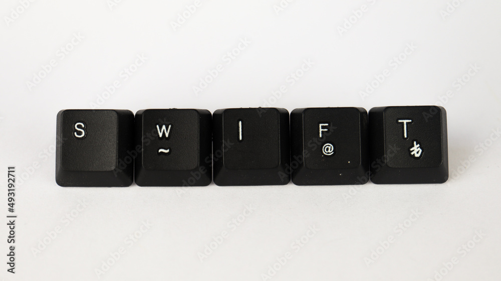 Swift text created with keyboard keys, isolated on white background, finance terminology Swift text created with keyboard keys, isolated on white background, finance terminology