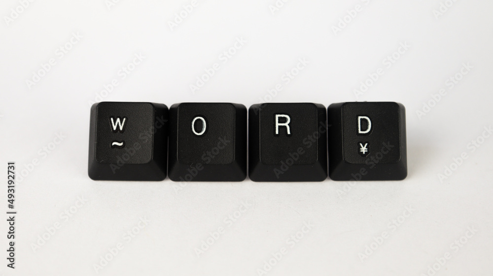 Word text created with keyboard keys, isolated on white background, literature terminology Word text created with keyboard keys, isolated on white background, literature terminology