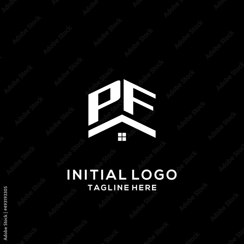Initial PF logo with abstract home roof, simple and clean real estate ...