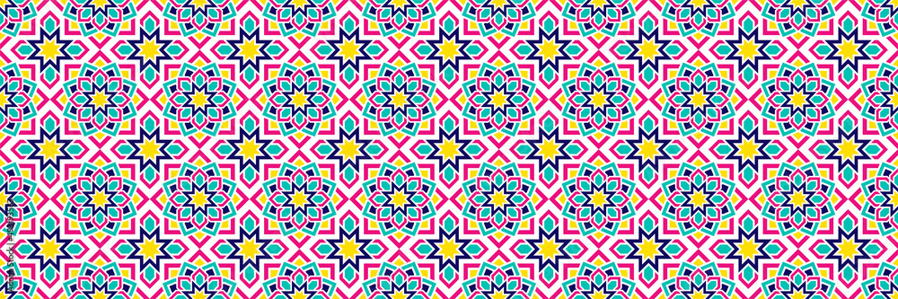 Arabic vector seamless pattern. Backdrop in eastern style. Repeated asian background. Bright colors. Islamic decorative design. Abstract template texture. Backdrop in eastern style. Arabic vector seamless pattern. Backdrop in eastern style. Repeated asian background. Bright colors. Islamic decorative design. Abstract template texture. Backdrop in eastern style.