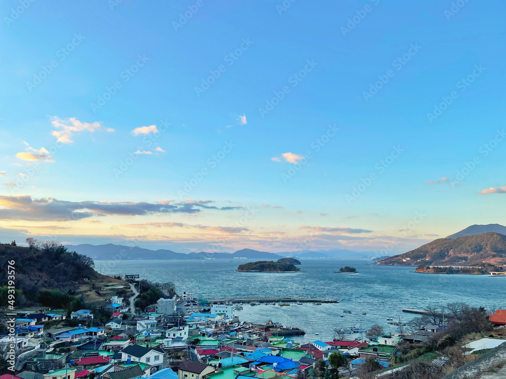 View of a seaside village from the South Sea of ​​Korea