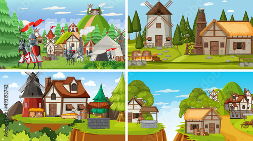 Set of different scene medieval