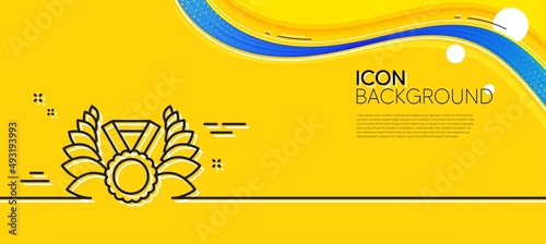 Laurel wreath line icon. Abstract yellow background. Winner medal symbol. Prize award sign. Minimal laureate medal line icon. Wave banner concept. Vector