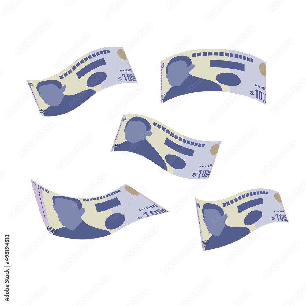 Naklejka premium Jamaica Dollar Vector Illustration. Jamaican money set bundle banknotes. Falling, flying money 1000 Db. Flat style. Isolated on white background. Simple minimal design.