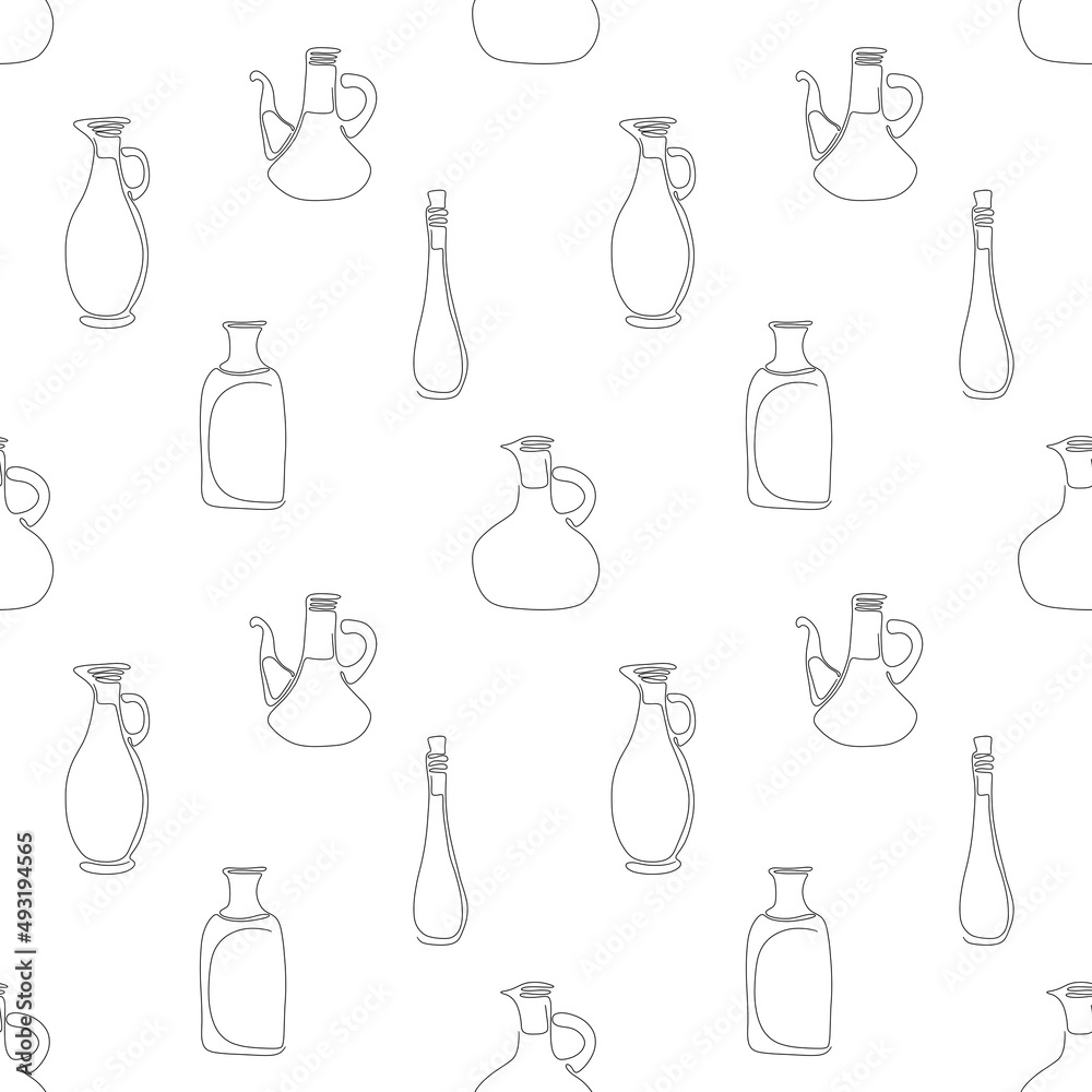 Pattern with bottles of olive oil one line on a white background Pattern with bottles of olive oil one line on a white background