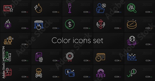 Set of Wallet, Map and Upload photo line icons. Include Online discounts, Chemical hazard, Volunteer icons. Fingerprint, Dollar money, Search employees web elements. Market, Dot plot. Vector