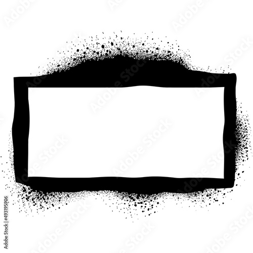 Grunge graffite black spray stencil in rectangle shape frame.
