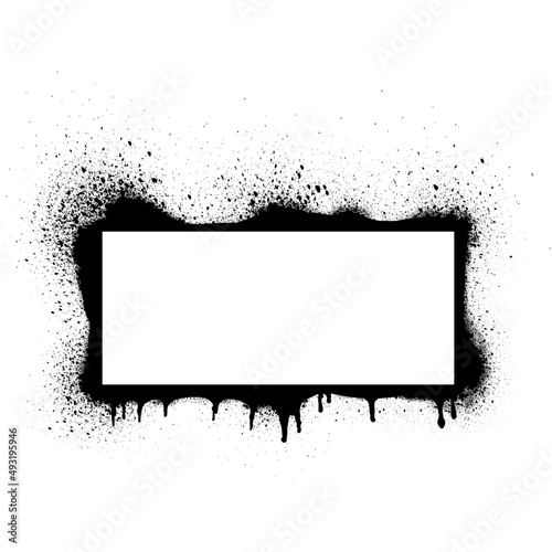 Grunge graffite black spray stencil in rectangle shape frame.