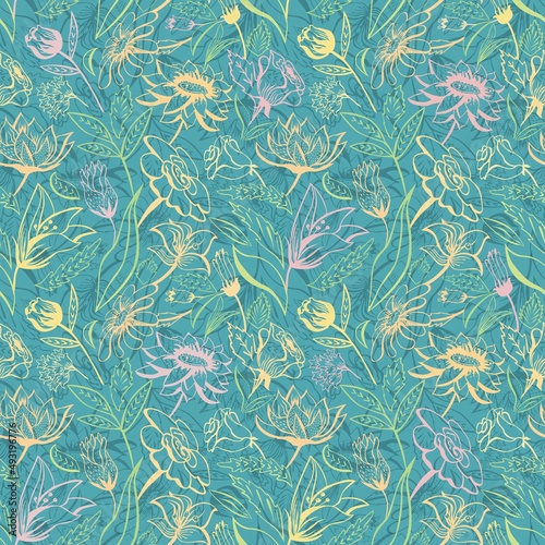 Wallpaper Mural Turquoise floral pattern Torontodigital.ca