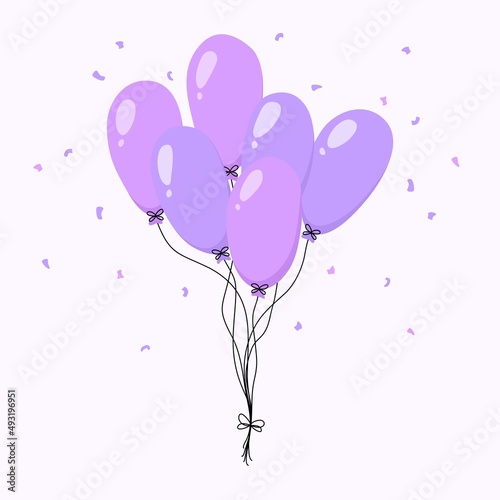 Hand drawn purple balloons bunch. Party decoration. Flat vector illustration