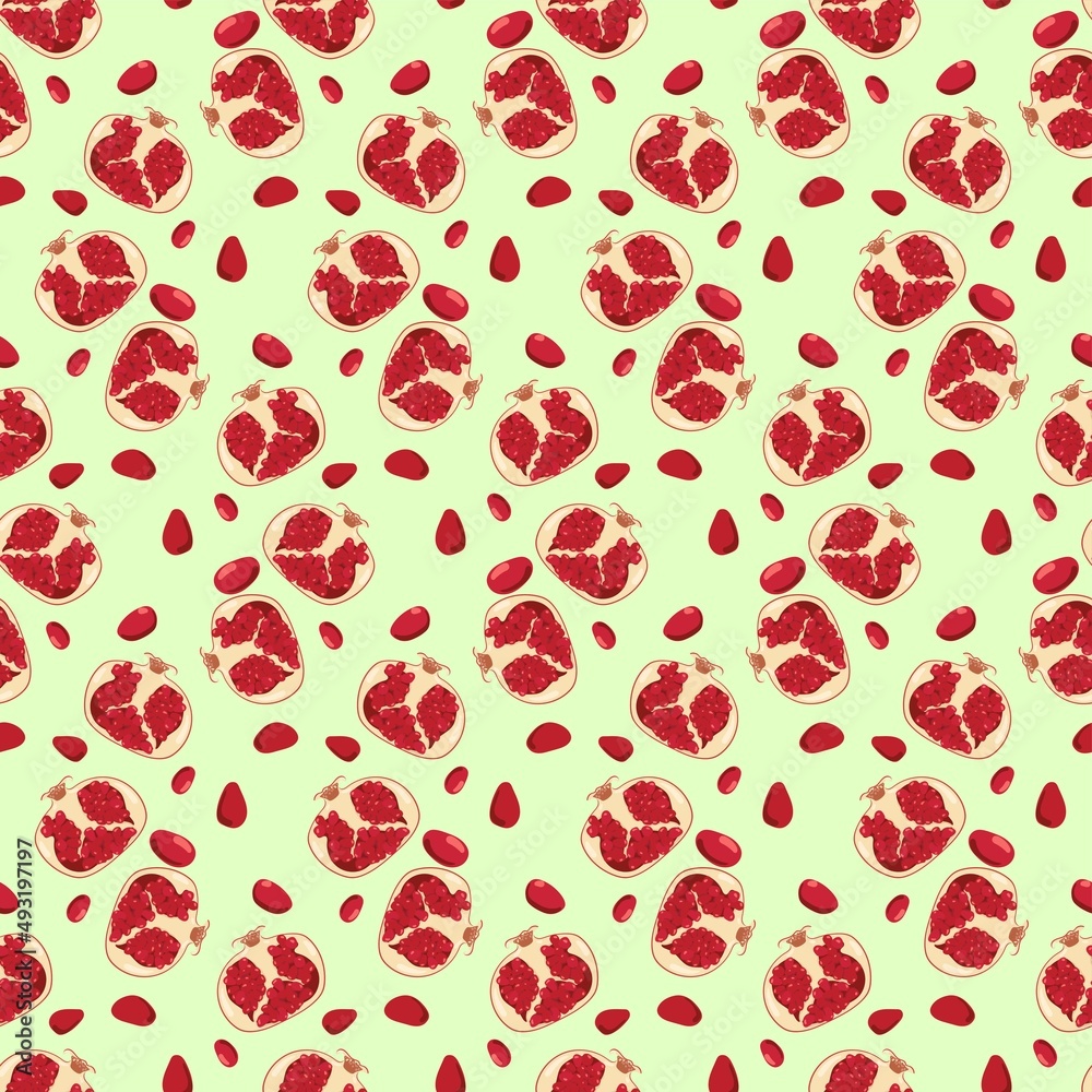 Vector seamless pomegranate pattern. Juicy red pomegranate. Fruit pattern. Vector seamless pomegranate pattern. Juicy red pomegranate. Fruit pattern.