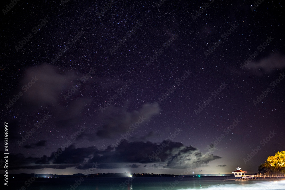 night landscape overlooking the sea with starry sky 
