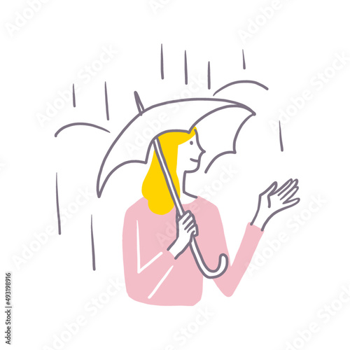 傘　雨　天気を気にする女性のイラスト