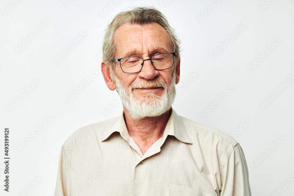elderly man wears glasses in shirts isolated background elderly man wears glasses in shirts isolated background