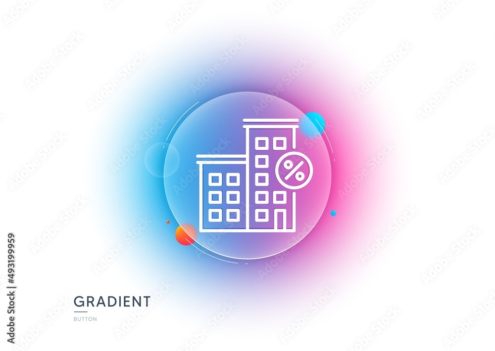 Loan house percent line icon. Gradient blur button with glassmorphism. Discount sign. Credit percentage symbol. Transparent glass design. Loan house line icon. Vector Loan house percent line icon. Gradient blur button with glassmorphism. Discount sign. Credit percentage symbol. Transparent glass design. Loan house line icon. Vector