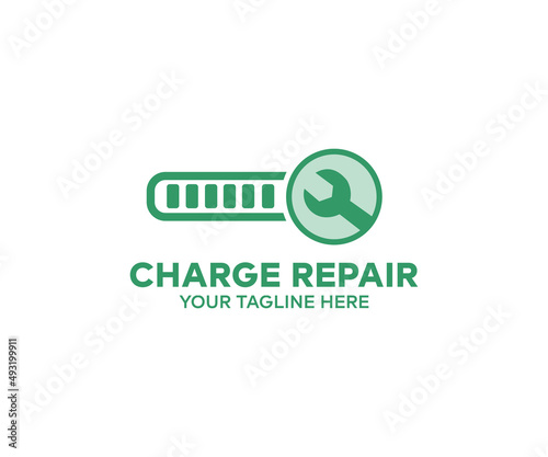 Charging Battery repair service logo design. Starts recharging electric energy vector design and illustration.