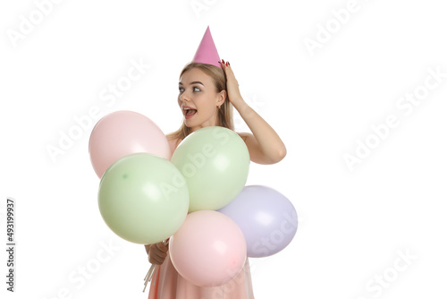 Concept of Happy Birthday with young girl, isolated on white background © Atlas