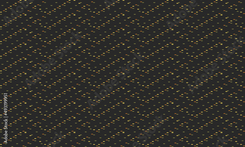Abstract diagonal and zigzag stitch line seamless pattern. Yellow, orange and olive green on black background. For wear fabric apparel textile garment cover decoration wallpaper.