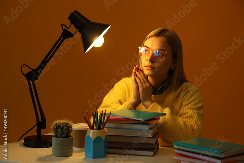 Concept of preapring to exams and tests with student girl photo