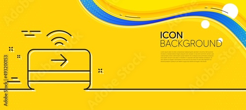 Contactless payment line icon. Abstract yellow background. Credit card sign. Finance symbol. Minimal contactless payment line icon. Wave banner concept. Vector