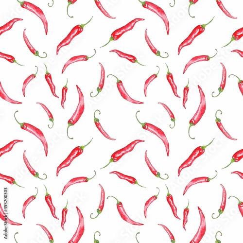 Hot chilli pepper hand painted watercolor patter