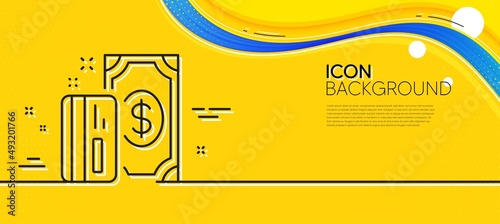 Money line icon. Abstract yellow background. Payment methods sign. Credit card symbol. Minimal payment line icon. Wave banner concept. Vector