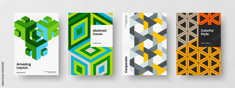 Original flyer A4 design vector concept set. Simple geometric tiles pamphlet layout collection.
