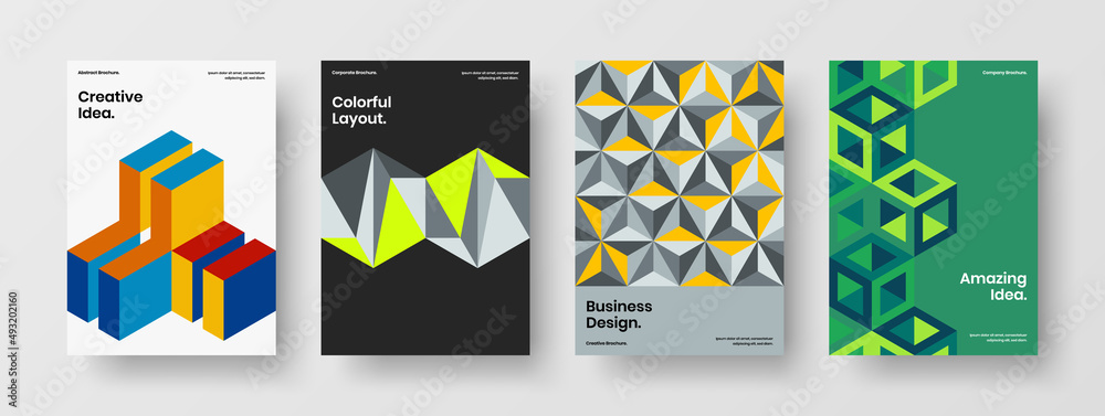 Multicolored front page vector design template composition. Premium geometric hexagons company brochure illustration collection.