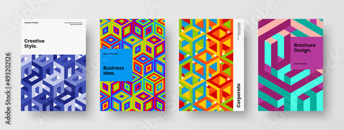 Isolated company identity A4 vector design concept set. Trendy mosaic pattern placard illustration collection.