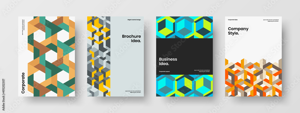 Minimalistic mosaic pattern handbill layout set. Original company brochure vector design illustration bundle.