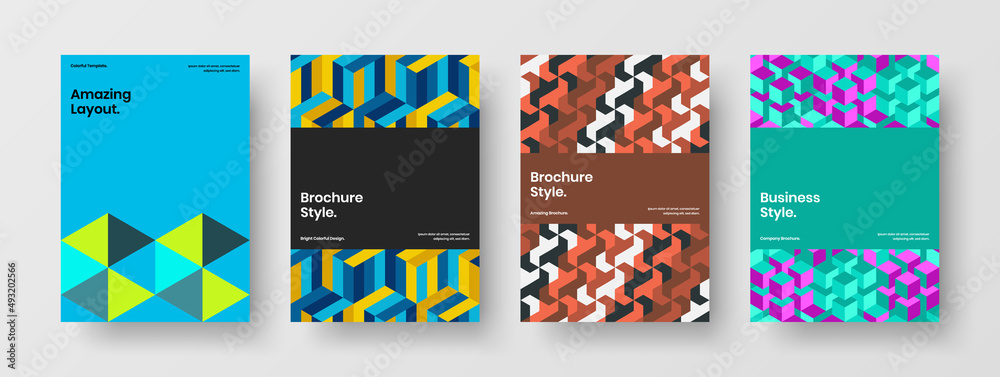 Obraz premium Amazing mosaic pattern pamphlet illustration composition. Fresh corporate brochure A4 vector design layout collection.